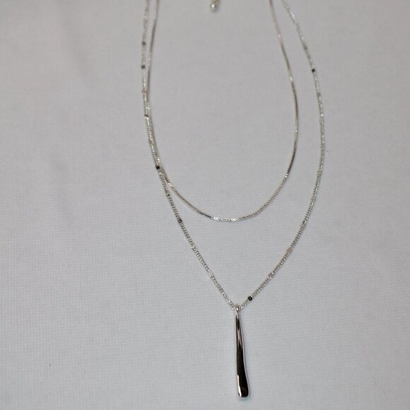 Jenny Bird "Leana" Double-Chain Silver Necklace with Bar Pendent - Picture 5 of 10